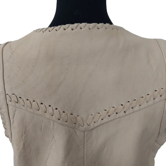 Pioneer Wear Vintage NOS Bone Cream Leather Fully‎ Lined Western Cowgirl Vest - Picture 7 of 16